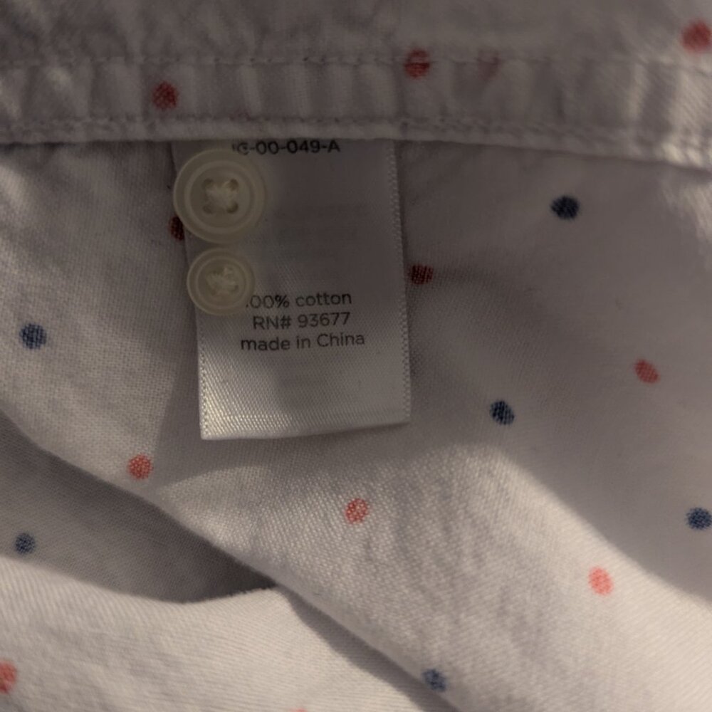 White 100% cotton button down shirt with pink and blue polka dots - small - Picture 5 of 5